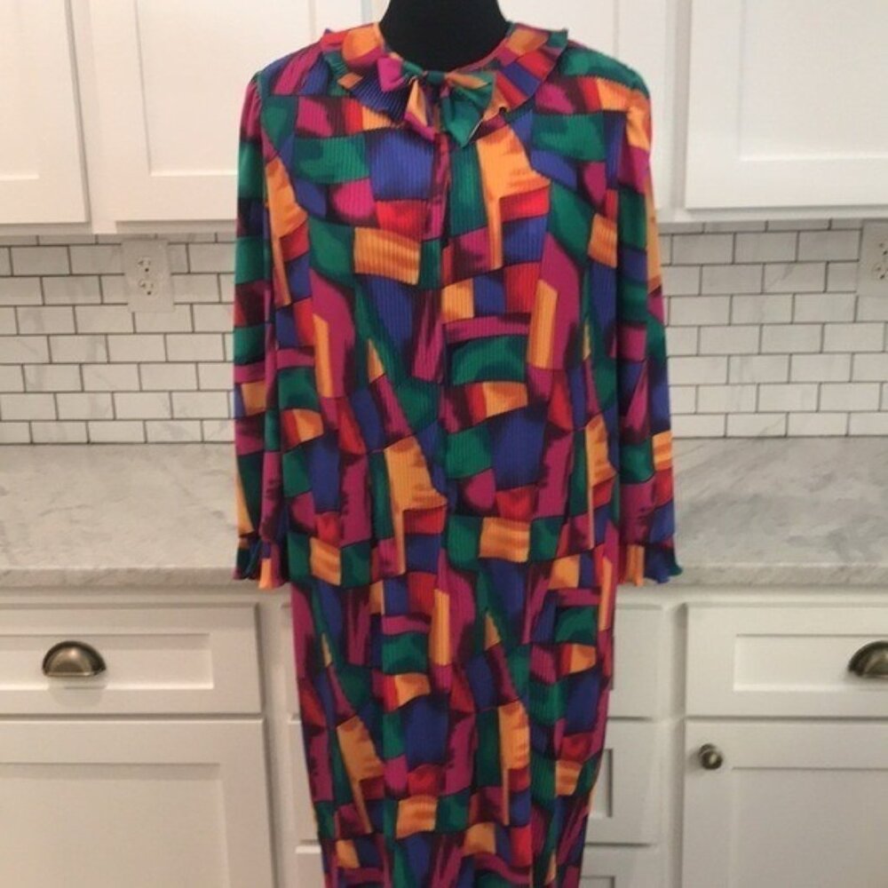 Georgette Trabolsi Kaftan Women Medium Dress‎ Pleated Silky Maxi Vintage Retro